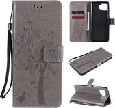 Voor Motorola Moto G 5G Tree & Cat Pattern Pressed Printing Horizontale Flip PU Leather Case met houder & kaartsleuven & portemonnee & Lanyard (grijs)