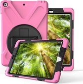 Voor Huawei MediaPad M5 10.8 360 graden rotatie pc + siliconen beschermhoes met houder en handriem (roze)