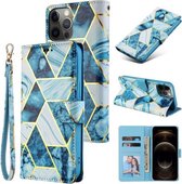 Marmer Bronzing Stitching Horizontale Flip PU lederen tas met houder & kaartsleuven & portemonnee & fotolijst voor iPhone 12 mini (blauw)