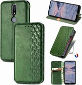 Voor Nokia 2.4 Cubic Grid Pressed Horizontal Flip Magnetic PU Leather Case met houder & kaartsleuven & portemonnee (groen)