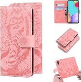 Voor Samsung Galaxy A52 5G Tiger Embossing Pattern Horizontale Flip lederen tas met houder & kaartsleuven & portemonnee (roze)