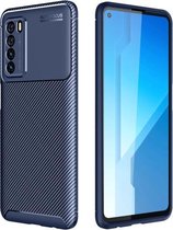 Voor Huawei Honor Play 4 koolstofvezel textuur schokbestendig TPU-hoesje (blauw)