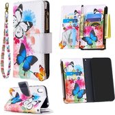 Voor Huawei Y5 (2019) Gekleurde Tekening Patroon Rits Horizontale Flip Leren Case met Houder & Kaartsleuven & Portemonnee (Twee Vlinders)