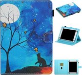Voor 7 inch universele tablet pc gekleurde tekening patroon horizontale flip lederen tas met houder & kaartsleuven (maanlicht kat)
