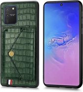 Voor Galaxy S10 Lite & A91 Krokodilpatroon PU + TPU + PVC Breukvast gsm-hoesje met magnetische onzichtbare houder & houder & kaartsleuven (zwartachtig groen)