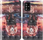 Voor Samsung Galaxy A51 5G 3D Schilderij Gekleurd Tekening Patroon Horizontaal Flip TPU + PU Leren Hoesje met Houder & Kaartsleuven & Portemonnee & Lanyard (Dream Lion)