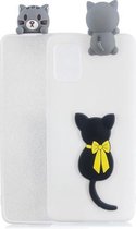 Voor Galaxy A71 schokbestendig 3D liggend Cartoon TPU beschermhoes (kleine zwarte kat)