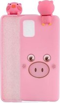 Voor Galaxy A51 schokbestendig gekleurd geverfd liggend Cartoon TPU beschermhoes (roze varken)
