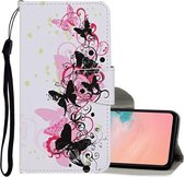 Voor Samsung Galaxy S20 Ultra Gekleurde Tekening Patroon Horizontale Flip Leren Case met Houder & Kaartsleuven & Portemonnee & Lanyard (Vier Vlinders)