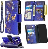 Voor Samsung Galaxy A10 Gekleurde Tekening Patroon Rits Horizontale Flip Leren Case met Houder & Kaartsleuven & Portemonnee (Paarse Vlinder)