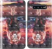 Voor Samsung Galaxy S10 3D-schilderij Gekleurd tekeningpatroon Horizontaal Flip TPU + PU-lederen hoes met houder & kaartsleuven & portemonnee & lanyard (Dream Lion)