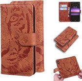 Voor Sony Xperia 1 Tiger Embossing Pattern Horizontale Flip lederen tas met houder & kaartsleuven & portemonnee (bruin)