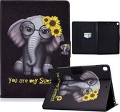 Elektrisch geperste TPU gekleurde tekening horizontale flip lederen tas met houder en pengleuf voor iPad 10.2 (2019) / (2020) & iPad Air (2019) (Flower Elephant)