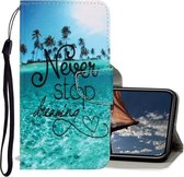 Voor iPhone XR 3D Gekleurde Tekening Horizontale Flip PU Lederen Case met Houder & Kaartsleuven & Portemonnee (Blue Coconut Grove)