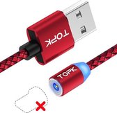 TOPK 2m 2.1A Output USB Mesh gevlochten magnetische oplaadkabel met LED-indicator, geen stekker (rood)