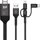 3-in-1 micro-USB + USB-C / Type-C + 8-pins naar HDMI HDTV-kabel (zwart)