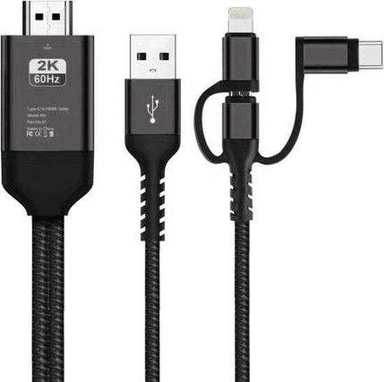 Câble Lightning / USB-C / microUSB vers HDMI 1.8M OTN-7537A - Gris
