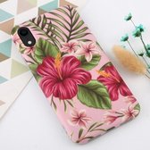 Voor iPhone XR Flower Pattern TPU Protecitve Case (Pink Flower Green Leaf)