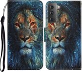 Voor Samsung Galaxy S21 5G Gekleurde Tekening Patroon Horizontale Flip PU Lederen Case met Houder & Kaartsleuven & Portemonnee & Lanyard (Leeuw)