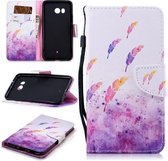 Voor HTC U11 Gekleurde tekening Patroon Horizontale Flip TPU + PU lederen tas met houder & kaartsleuven & portemonnee & lanyard (aquarel veren)