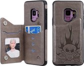 Voor Galaxy S9 Skull Head Embossing Pattern Schokbestendige beschermhoes met houder & kaartsleuven & portemonnee (grijs)