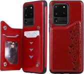 Voor Galaxy S20 Ultra Six Cats Embossing Pattern Schokbestendige beschermhoes met kaartsleuven en fotolijst (rood)