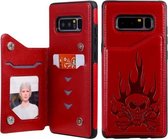 Voor Galaxy Note8 Skull Head Embossing Pattern Schokbestendige beschermhoes met houder & kaartsleuven & portemonnee (rood)