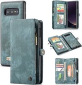 CaseMe afneembare multifunctionele horizontale lederen flip-hoes voor Galaxy S10e, met kaartsleuf en houder en portemonnee met rits en fotolijst (blauw)