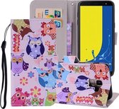 Gekleurd uilpatroon Gekleurde tekening Horizontale leren flip-hoes voor Galaxy J6 (EU-versie) (2018), met houder en kaartsleuven en portemonnee en draagkoord
