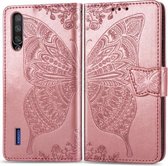 Butterfly Love Flowers Embossing Horizontale Flip Leather Case voor Xiaomi CC9 met houder & kaartsleuven & portemonnee & lanyard (Rose goud)