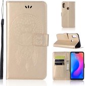 Windgong Uil Embossing Patroon Horizontale Flip Leren Case met Houder & Kaartsleuven & Portemonnee Voor Xiaomi Redmi Note 6 Pro (Goud)