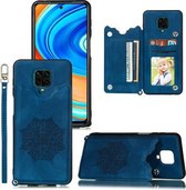 Voor Xiaomi Redmi Note 9 Pro Max Mandala Reliëf PU + TPU Case met houder & kaartsleuven & fotolijst & riem (blauw)