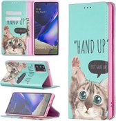 Voor Samsung Galaxy Note20 Gekleurde Tekening Patroon Onzichtbare Magnetische Horizontale Flip PU Lederen Case met Houder & Kaartsleuven & Portemonnee (Kat)