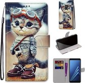 Voor Samsung Galaxy A8 2018 Gekleurde Tekening Cross Textuur Horizontale Flip PU Lederen Case met Houder & Kaartsleuven & Portemonnee & Lanyard (Leren Schoenen Kat)