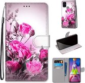 Voor Samsung Galaxy M51 Gekleurde Tekening Cross Textuur Horizontale Flip PU Lederen Case met Houder & Kaartsleuven & Portemonnee & Lanyard (Wild Rose)