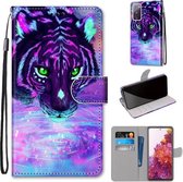 Voor Samsung Galaxy S20 FE Gekleurde Tekening Cross Textuur Horizontale Flip PU Lederen Case met Houder & Kaartsleuven & Portemonnee & Lanyard (Tijger Drinkwater)