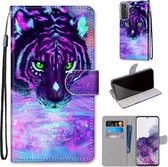 Voor Samsung Galaxy S21 + 5G Gekleurde Tekening Cross Textuur Horizontale Flip PU Lederen Case met Houder & Kaartsleuven & Portemonnee & Lanyard (Tijger Drinkwater)