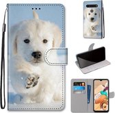 Voor LG K41S / K51S Gekleurde Tekening Cross Textuur Horizontale Flip PU Lederen Case met Houder & Kaartsleuven & Portemonnee & Lanyard (Sneeuw Puppy)