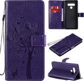 Voor LG Stylo 6 Boom & Kat Reliëfpatroon Horizontale Flip Leren Case met Houder & Kaartsleuven & Portemonnee & Lanyard (Paars)