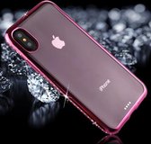 Voor iPhone X / XS Diamond Galvaniserende Rand TPU Transparante Beschermende Cover Case (Magenta)