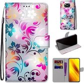 Voor Xiaomi Poco X3 NPC Gekleurde Tekening Cross Textuur Horizontale Flip PU Lederen Case met Houder & Kaartsleuven & Portemonnee & Lanyard (Gradient Kleurrijke Bloem)