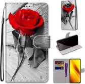 Voor Xiaomi Poco X3 NPC Gekleurde Tekening Cross Textuur Horizontale Flip PU Lederen Case met Houder & Kaartsleuven & Portemonnee & Lanyard (Hout Rode Roos)