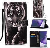Voor Samsung Galaxy Note20 Ultra gekleurd tekening patroon Plain Weave horizontale Flip lederen tas met houder & kaartsleuf & portemonnee & lanyard (zwart-witte tijger)