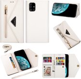 Voor Samsung Galaxy A51 Skin Feel Rits Horizontale Flip Leren Case met Houder & Kaartsleuven & Fotolijst & Lanyard & Lang Touw (Wit)