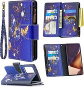 Voor Samsung Galaxy Note20 Ultra 5G Gekleurde Tekening Patroon Rits Horizontale Flip Leren Case met Houder & Kaartsleuven & Portemonnee (Paarse Vlinder)