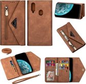 Voor Samsung Galaxy A20s Skin Feel Rits Horizontale Flip Leren Case met Houder & Kaartsleuven & Fotolijst & Lanyard & Lang Touw (Bruin)