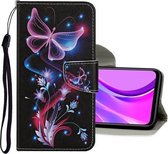 Voor Geschikt voor Xiaomi Redmi 9C Gekleurde Tekening Patroon Horizontale Flip Leren Case met Houder & Kaartsleuven & Portemonnee (Kleur Vlinder)