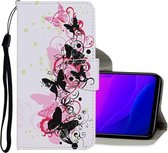 Voor Xiaomi Mi 10 Lite 5G Gekleurd tekeningpatroon Horizontale flip lederen tas met houder & kaartsleuven & portemonnee (vier vlinder)