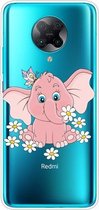 Voor Xiaomi Redmi K30 Pro schokbestendig geverfd transparant TPU beschermhoes (kleine roze olifant)