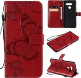 Voor LG K50S 3D vlinder reliëf patroon horizontale flip lederen tas met houder & kaartsleuf & portemonnee & lanyard (rood)